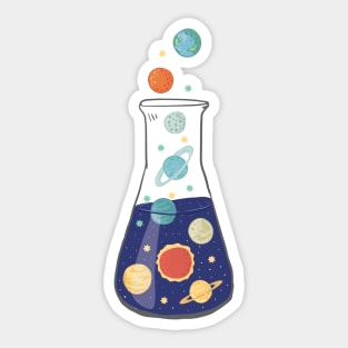 Space planets in erlenmeyer Sticker